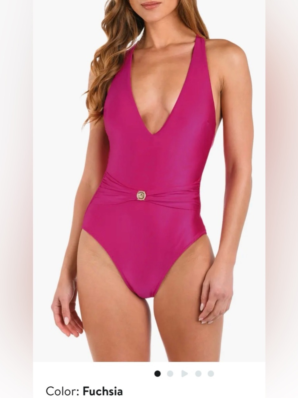 L'AGENCE NEW XS Lisa Shimmer Plunge One-Piece Swimsuit Color: Fuchsia